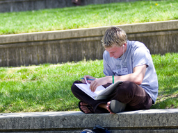 Student studying outside