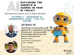 Yellow robot holding a blue toolbox with the speaker's name, presentation title, time, and date shown