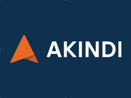 A stylized orange triangle on a dark blue background with the word "AKINDI"