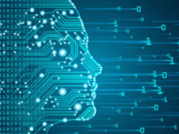 computational science blue graphic with profile of human face