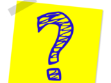 blue question mark on a yellow sticky note