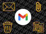 A graphic of the Gmail logo in front of a black Maryland flag pattern with yellow graphics in the corners. The icons include an envelope icon (top left), an attachment icon (top right), a trash can (bottom left), and an icon of copied documents (bottom right)