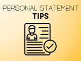 Image of document with figure's headshot and check mark. Text reads, "Personal Statement Tips"
